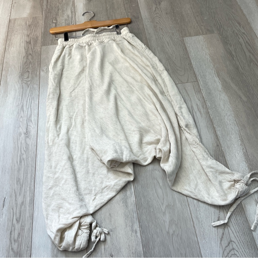 Crop Harem Pants pull on drawstring womens Cream (small) baggy boho hippie - Picture 3 of 4